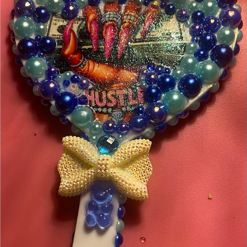 Decorative Heart-Shaped Mirror with Beads and Bow